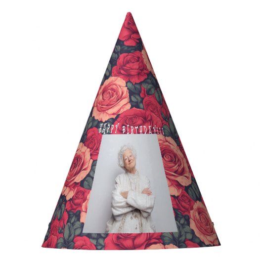 Classic Rose Themed Her Birthday Feesthoedjes (Voorkant)