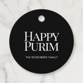 Classic Round Family Name Happy Purim Favor Tags Bedankjes Labels