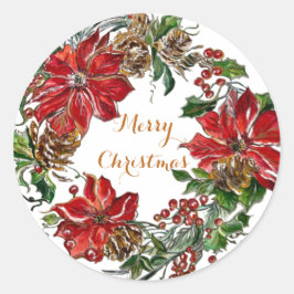 Classic Round-Kerst sticker met cadeau