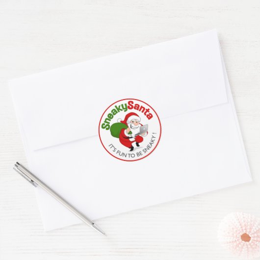 Classic Round Sneaky Santa Sticker (Envelop)