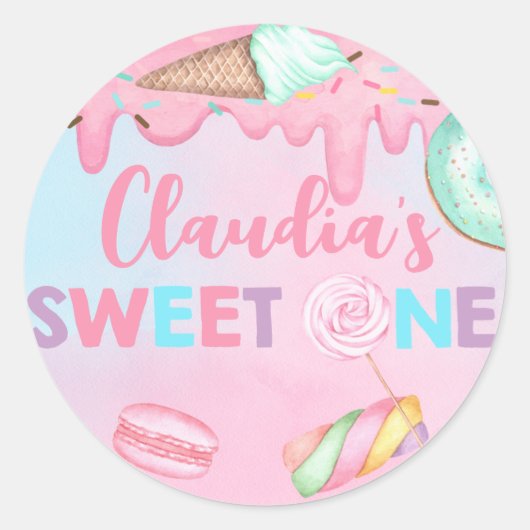 Classic Round Sticker, Sweet One verjaardagsfeest. Ronde Sticker (Voorkant)