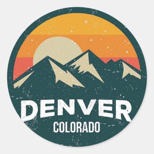 Classic Round Stickers – Denver Colorado Mountain (Voorkant)