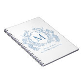 Classic Royal Blue Floral Crest Monogram Notitiebo Notitieboek (Rechterzijde)
