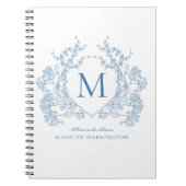 Classic Royal Blue Floral Crest Monogram Notitiebo Notitieboek (Voorkant)