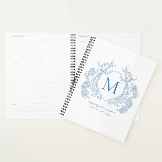 Classic Royal Blue Floral Crest Monogram Planner (Display)