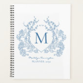 Classic Royal Blue Floral Crest Monogram Planner (Voorkant)