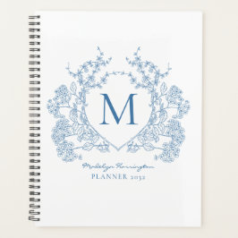 Classic Royal Blue  Floral Crest Monogram Planner