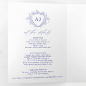 Classic royal blue French floral QR code wedding Drieluik Uitnodiging (Binnenzijde eerst)