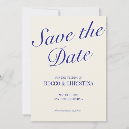 Classic Royal Blue Save the Date Kaart (Voorkant)