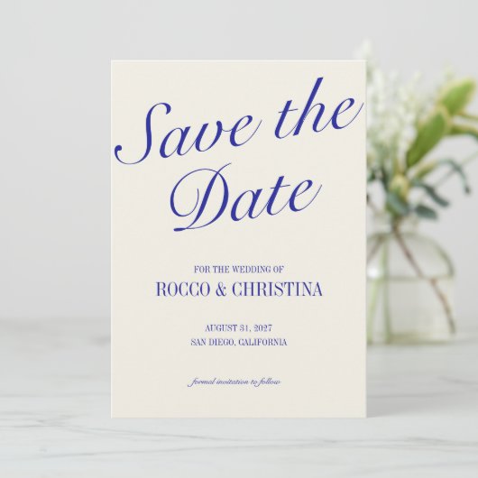 Classic Royal Blue Save the Date Kaart (Staand voorkant)