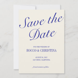 Classic Royal Blue Save the Date Kaart