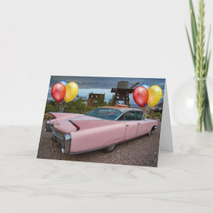 CLASSIC ROZE 1950'S AUTO CADDY VERJAARDAG KAART