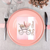 Classic Roze Baby Carriage Bord Decoratie Informatiekaartje