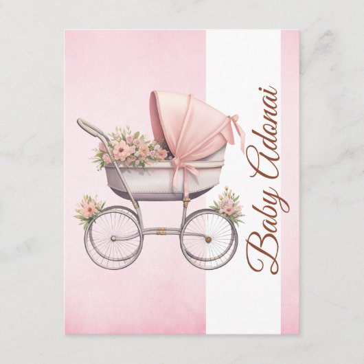 Classic Roze Baby Carriage Bord Decoratie Informatiekaartje (Voorkant)
