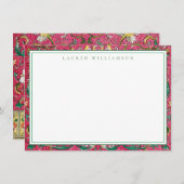 Classic Roze en Groen Chinoiserie Note Kaart Notitiekaartje (Voorkant / Achterkant)