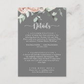 Classic roze Floral Grey Weddenschap Details Informatiekaartje (Voorkant)