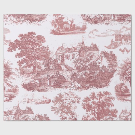 Classic Roze Franse Country Toile Cadeaupapier (Vlak)