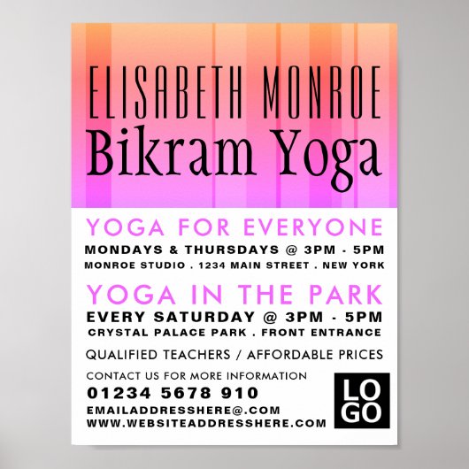 Classic Roze Gestreepte Bikram Yogaklasse Adverter Poster (Voorkant)