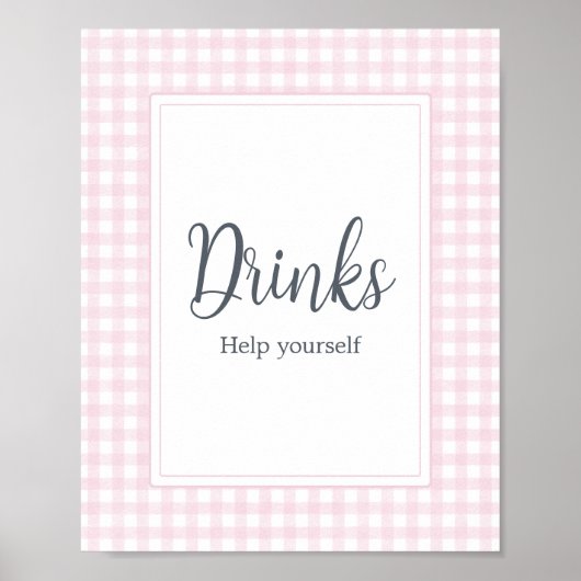 Classic Roze Gingham Baby shower Drinken Poster (Voorkant)
