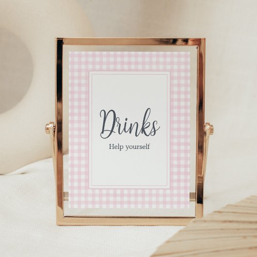 Classic Roze Gingham Baby shower Drinken Poster
