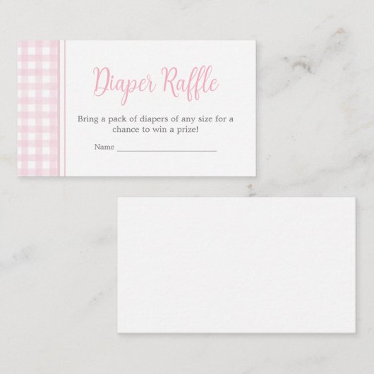 Classic Roze Gingham Baby shower Luier Raffle Informatiekaartje (Voorkant / Achterkant)