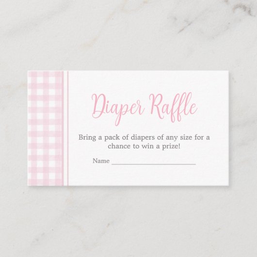 Classic Roze Gingham Baby shower Luier Raffle Informatiekaartje (Voorkant)