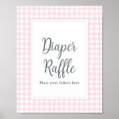 Classic Roze Gingham Baby shower Luier Raffle Poster (Voorkant)
