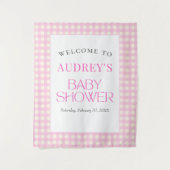 Classic roze gingham meisje Baby shower achtergron Wandkleed (Voorkant)