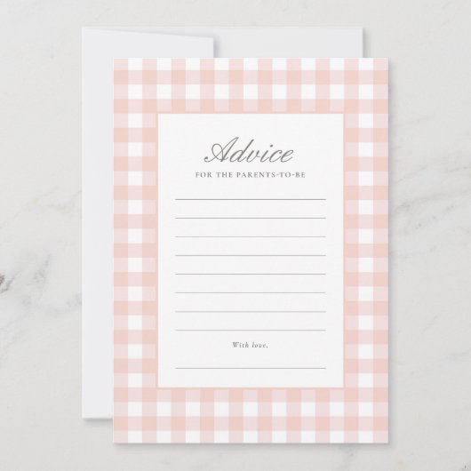 Classic Roze Gingham Meisje Baby shower Advies Kaa Kaart (Voorkant)