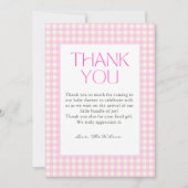 Classic Roze Gingham Meisje Baby shower Bedankkaart (Voorkant)