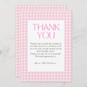 Classic Roze Gingham Meisje Baby shower Bedankkaart (Voorkant / Achterkant)