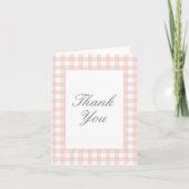 Classic Roze Gingham Meisje Baby shower Bedankkaart (Voorkant)