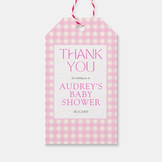 Classic Roze Gingham Meisje Baby shower Cadeaulabel (Voorkant)
