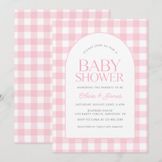 Classic Roze Gingham Meisje Baby shower Kaart
