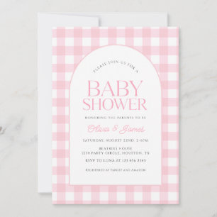Classic Roze Gingham Meisje Baby shower Kaart