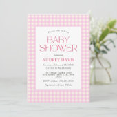 Classic Roze Gingham Meisje Baby shower Kaart (Staand voorkant)