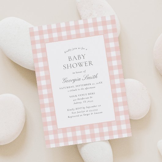 Classic Roze Gingham Meisje Baby shower Kaart
