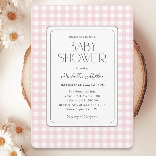 Classic Roze Gingham Meisje Baby shower Kaart