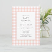 Classic Roze Gingham Meisje Baby shower Kaart (Staand voorkant)
