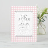 Classic Roze Gingham Meisje Baby shower Kaart (Staand voorkant)