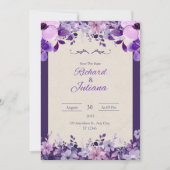 Classic Roze & Paarse Bloemen Huwelijksuitnodiging Kaart (Voorkant)