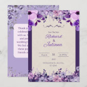 Classic Roze & Paarse Bloemen Huwelijksuitnodiging Kaart (Voorkant / Achterkant)