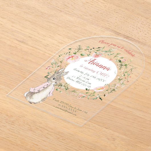 Classic Roze Peter het Konijn Bloemen Verjaardag Acryl Uitnodigingen (Laagn)