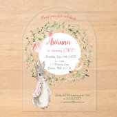 Classic Roze Peter het Konijn Bloemen Verjaardag Acryl Uitnodigingen (Voorkant)