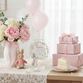 Classic Roze Peter het Konijn Bloemen Verjaardag Acryl Uitnodigingen