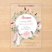 Classic Roze Peter het Konijn Bloemen Verjaardag Acryl Uitnodigingen (Voorkant)