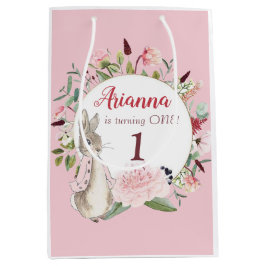 Classic Roze Peter het Konijn Bloemen Verjaardag Medium Cadeauzakje