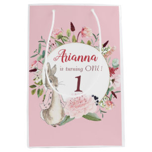 Classic Roze Peter het Konijn Bloemen Verjaardag Medium Cadeauzakje