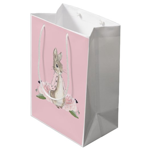 Classic Roze Peter het Konijn Bloemen Verjaardag Medium Cadeauzakje (Achterkant Gekanteld)