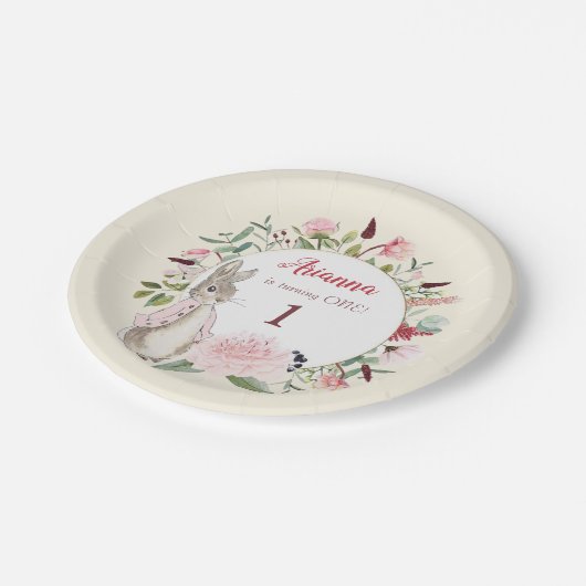 Classic Roze Peter het Konijn Bloemen Verjaardag Papieren Bordje (Gekanteld)